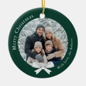 Unieke Bow Kerstbal Groene Foto Keramisch Ornament (Voorkant)