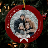 Unieke Bow Kerstbal Rode Foto Keramisch Ornament