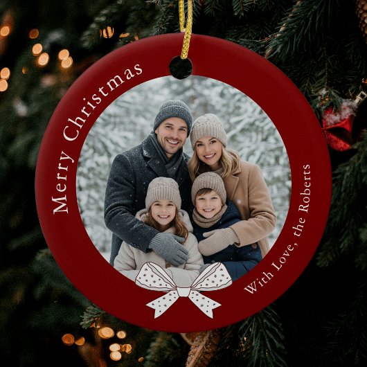 Unieke Bow Kerstbal Rode Foto Keramisch Ornament