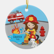 Unieke brandweerman, bruinhaarmeisje, Kerstmis