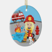 Unieke brandweerman met kerstmis keramisch ornament (Rechts)