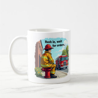 Unieke brandweerman of brandweer met brandweerwage koffiemok