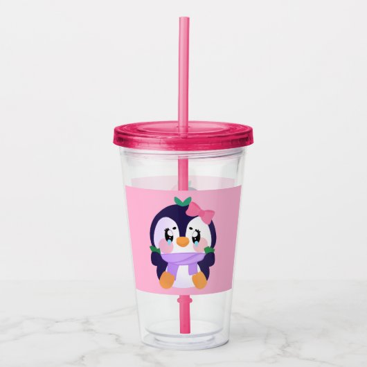 Unieke Broke Leuke Pinguïn Acryl Drinkbeker (Voorkant)
