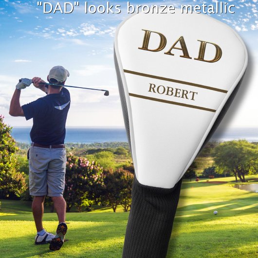 Unieke Brons Metallic Look DAD Naam Bruin Wit Golfheadcover