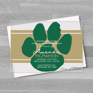 Unieke bronzen gouden & groene Afstuderen Pawprint Acryl Uitnodigingen