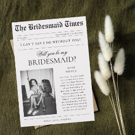 Unieke bruidsmeisje-aanzoek Vintage Krantenfoto Kaart