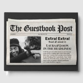 Unieke bruiloft gastenboek zwart krantenstijl (Voorkant)