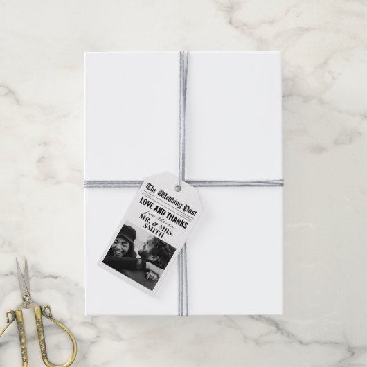 Unieke bruiloft gunst Labels bruiloft krant Cadeaulabel (Met Touw)