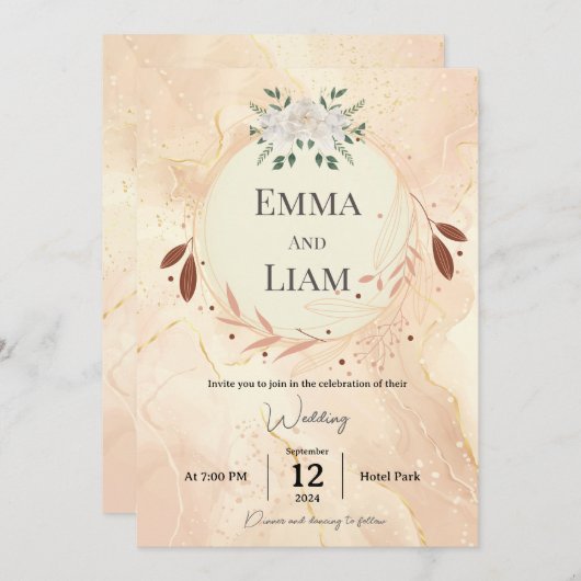 Unieke bruiloft Kaart – gepersonaliseerd goud (Voorkant / Achterkant)