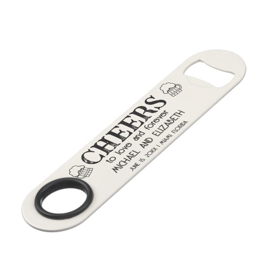 Unieke bruiloft Opslaan Datum Cheers Biertjes Speed Flessenopener (Voorkant Gekanteld)
