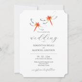 Unieke bruiloft uitnodiging rode libellen (Voorkant)