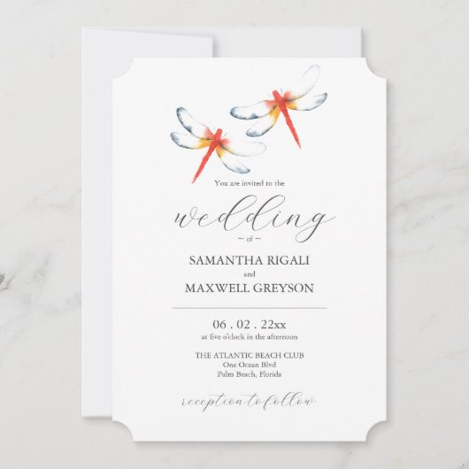 Unieke bruiloft uitnodiging rode libellen (Voorkant)