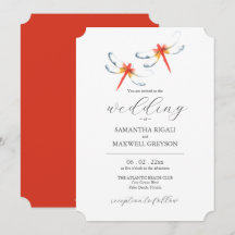 Unieke bruiloft uitnodiging rode libellen