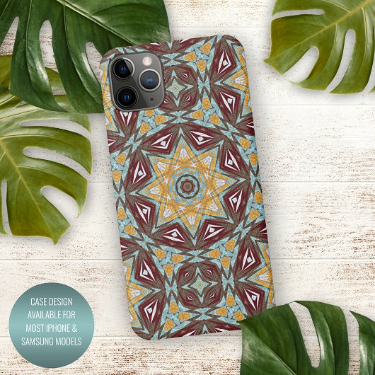 Unieke bruin-gele Turquoise Red Kaleidoscoop Art iPhone Hoesje