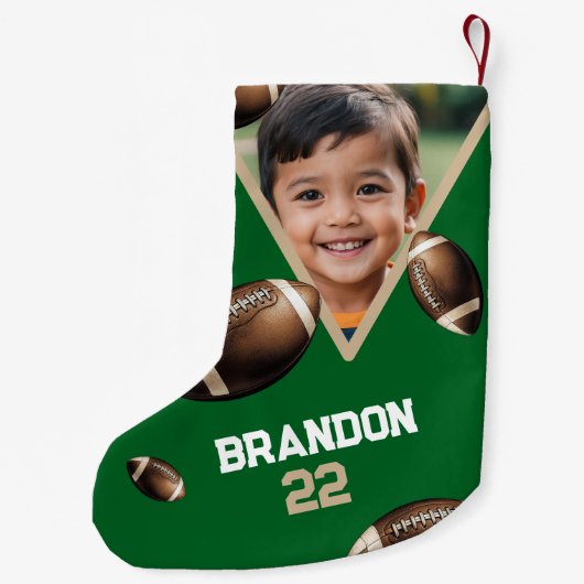 Unieke Bruin & Groen Football Fotonaam Kleine Kerstsok (Achterkant)