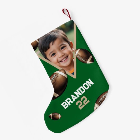 Unieke Bruin & Groen Football Fotonaam Kleine Kerstsok (Achterkant (Hangend))