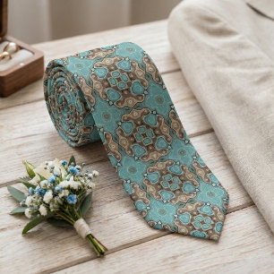 Unieke bruine aqua turquoise turkoois groene triba stropdas
