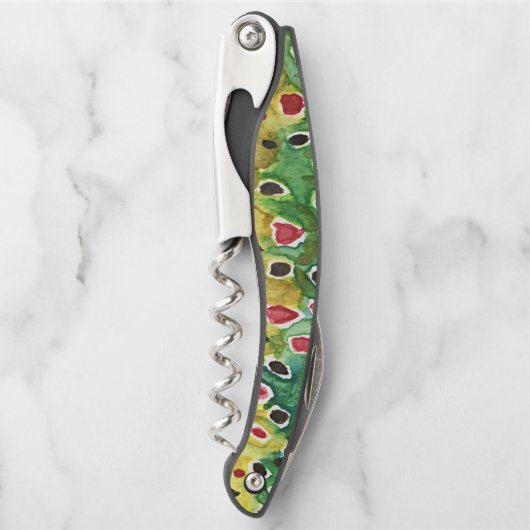 Unieke bruine forel vishuid kurkentrekker (Voorkant)