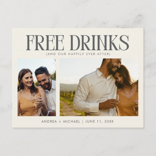 Unieke Budget Fotobruiloft Sla de Datum op Aankondigingskaart (Voorkant)