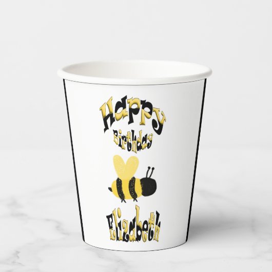 Unieke Bumblebee Doodle gepersonaliseerde tekening Papieren Bekers (Voorkant)
