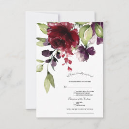 Unieke Burgundy Blush Bloemen Gouden Trouw RSVP Kaartje