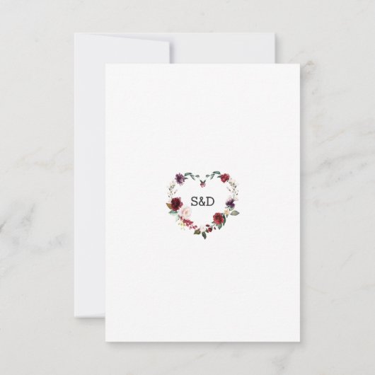 Unieke Burgundy Blush Bloemen Gouden Trouw RSVP Kaartje (Achterkant)