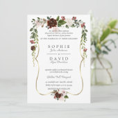 Unieke Burgundy Crème Bloem Goud Bruiloft Kaart (Staand voorkant)