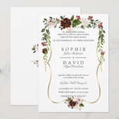 Unieke Burgundy Crème Bloem Goud Bruiloft Kaart (Voorkant / Achterkant)