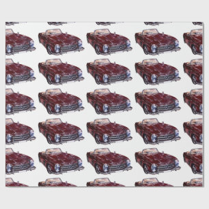 Unieke cadeauverpakking met retro burgundy auto cadeaupapier