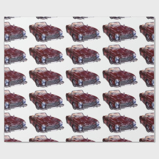 Unieke cadeauverpakking met retro burgundy auto cadeaupapier