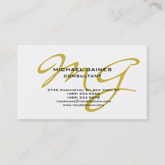 Unieke Calligrafie Gold Color Monogram White Visitekaartje (Voorkant)