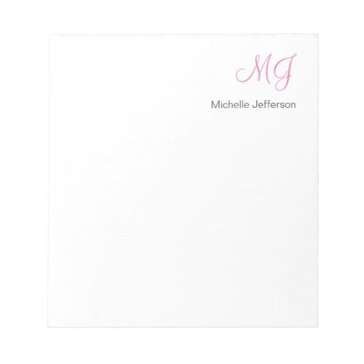 Unieke Calligrafie Monogram Wit Roze Initialen Notitieblok (Voorkant)