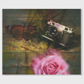 Unieke  camera, klok en bloem cadeaupapier (Vlak)