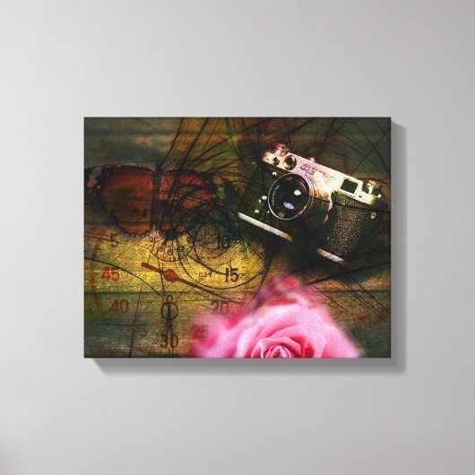 Unieke  camera, klok en bloem canvas afdruk (Voorkant)