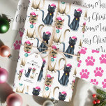 Unieke Cat Lover Gift Wrapping Inpakpapier Vel<br><div class="desc">Wikkel uw kerstcadeaus in charme met dit kerstkatteninpakpapier, met een schattig waterverf Siamees en zwarte katten in kerstmutsen, roze pootafdrukken en feestelijk "Merry Christmas"-script. Dit katteninpakpapier is ideaal voor kerstcadeaus voor vrienden, cadeausuggesties voor moeder kerst of iedereen die dol is op hun huisdier tijdens de feestdagen. Een must-have voor elke...</div>