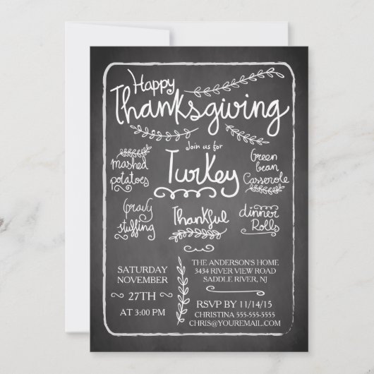 Unieke Chalkboard Thanksgiving Dinner Invitation Kaart (Voorkant)