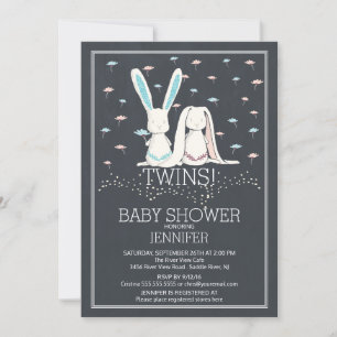 Unieke Chalkboard TWIN Meisje Jongen Bunny Baby sh Kaart