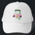 Unieke Charge Roze Golf Cart Clubs Monogram Trucker Pet<br><div class="desc">Een charmante, unieke golfkar — roze en groen — smaakvol gedaan — klaar om de cursus te leiden — pet — Dit is een geweldig cadeau voor alle golfliefhebbers — leuk/aantrekkelijk/uniek. Pas het aan met uw initialen/monogram. Als u ontwerpvragen of speciale vragen hebt, kunt u een e-mail sturen naar: charmdesignstudio@rcn.com...</div>