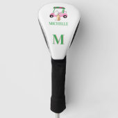 Unieke Charge Roze Groen Golf Cart Monogram Golfheadcover (Voorkant)
