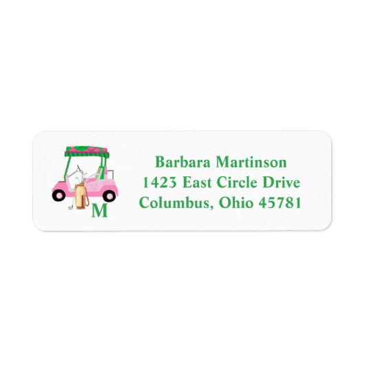 Unieke Charming Golf Cart met Clubs Monogram Etiket (Voorkant)