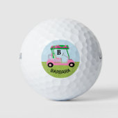 Unieke Charming Golf Cart met Clubs Monogram Golfballen (Voorkant)
