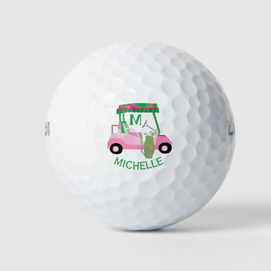 Unieke Charming Golf Cart met Clubs Monogram Golfballen (Voorkant)