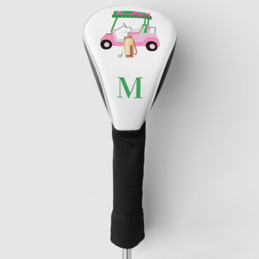 Unieke Charming Golf Cart met Clubs Monogram Golfheadcover (Voorkant)