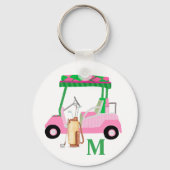 Unieke Charming Golf Cart met Clubs Monogram Sleutelhanger (Voorkant)