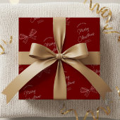 Unieke Chic Bows Familienaam Vrolijk Kerstrood Cadeaupapier