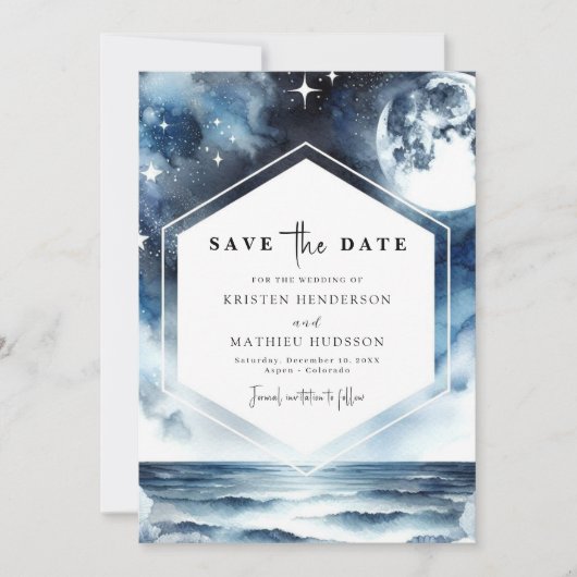 Unieke Chic Maanverlichte bruiloft Save The Date (Voorkant)