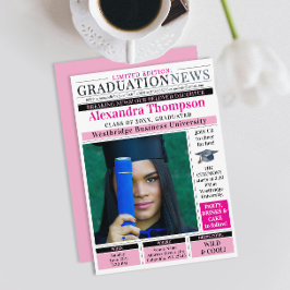Unieke Chic Roze Krant Afstudeerdiploma Kaart