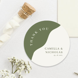 Unieke Chic Wavy Olive Green Curve Wedding Ronde Sticker