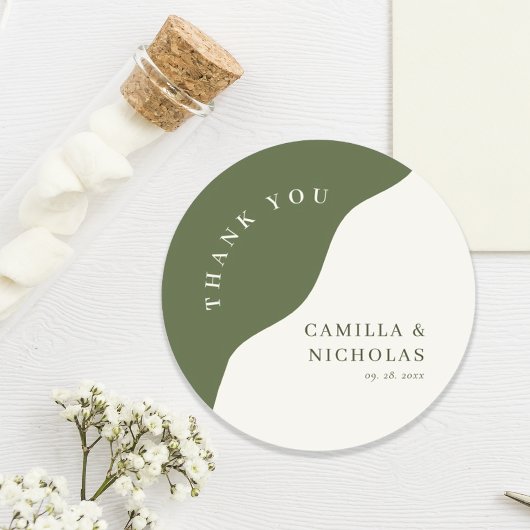 Unieke Chic Wavy Olive Green Curve Wedding Ronde Sticker