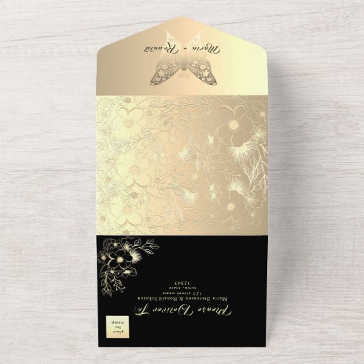 Unieke Chic zwart-wit bruiloft All In One Uitnodiging (Buitenkant)